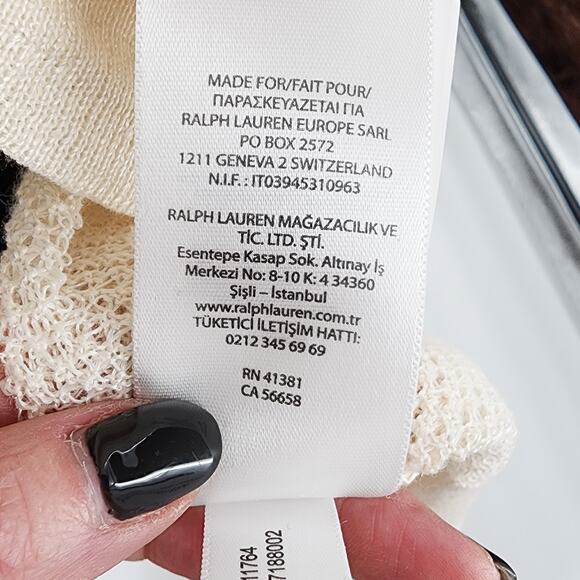 Polo Ralph Lauren Open Front Cardigan Drape Loose Knit Linen Medium Cream - Picture 12 of 12